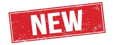 Kırmızı grungy dikdörtgen damga işareti üzerine yeni metin.