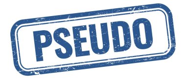 Mavi grungy vintage dikdörtgen damgalı PSEUDO metni.