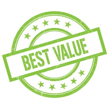 BEST VALUE yeşil yuvarlak vintage kauçuk damga üzerine yazılmış metin.