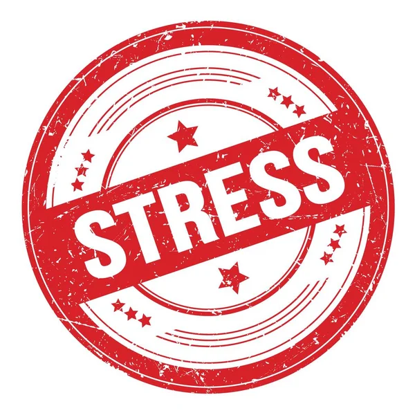 Stress Tekst Rode Ronde Grungy Textuur Stempel — Stockfoto