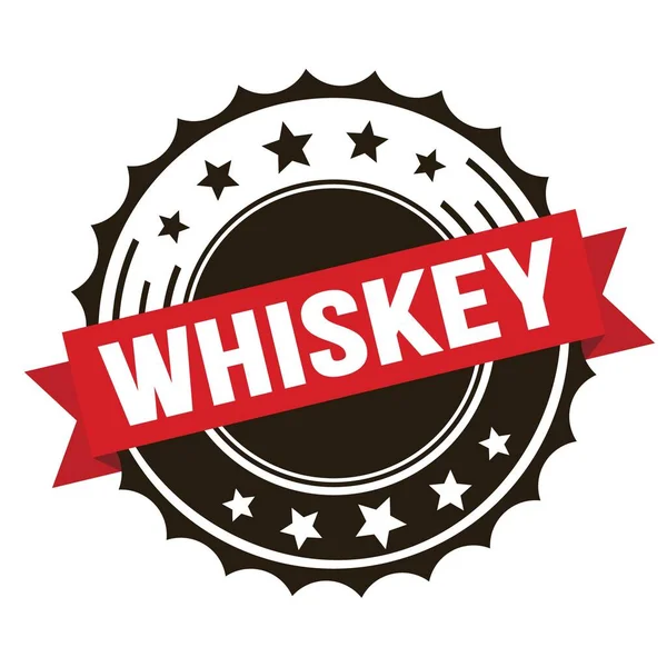 レッドブラウンリボンバッジスタンプのWhiskeyテキスト — ストック写真