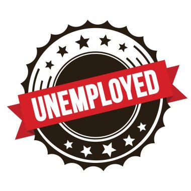 Kırmızı kahverengi kurdele damgalı UNEMPLOYED metin.