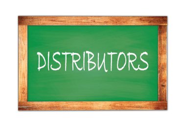 DİSTRIBUTORS yeşil ahşap çerçeve okul tahtasına yazılmış metin.
