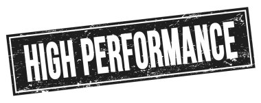 Siyah grungy dikdörtgen damga işareti üzerine yüksek performans metni.