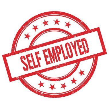 SELF EMPLOYED metin kırmızı yuvarlak vintage kauçuk damga üzerine yazılmış.