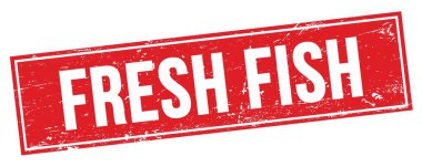 Kırmızı grungy dikdörtgen damga işareti üzerinde FRESH FISH Balığı metni.