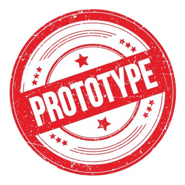 Kırmızı yuvarlak grungy doku damgası üzerine PROTOTYPE metin.
