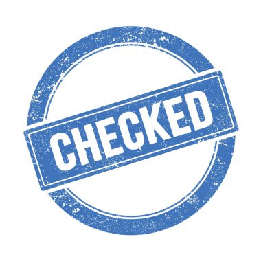 Mavi grungy yuvarlak vintage pul üzerinde CHECKED metin.