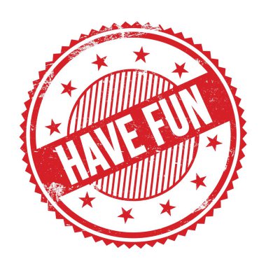 Kırmızı grungy zig zag kenarları yuvarlak damgalı eğlenceli metin.