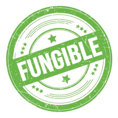 Yeşil yuvarlak çirkin desen damgası üzerine FUNGIBLE metin.