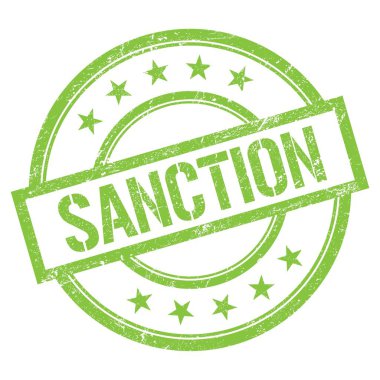 Yeşil yuvarlak vintage kauçuk damgalı SANCTION metni.