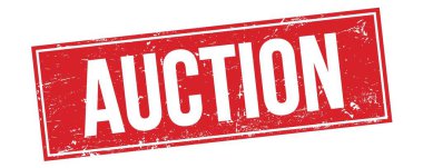 Kırmızı grungy dikdörtgen pul işareti üzerine açık artırma metni.