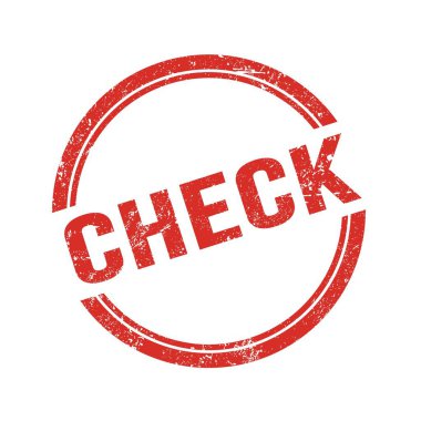 Kırmızı grungy vintage yuvarlak damgalı CHECK metni.
