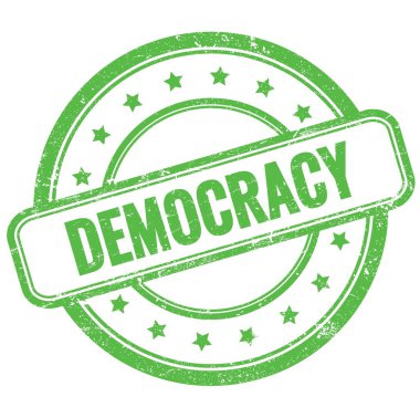 Yeşil vintage grungy yuvarlak lastik mühür DEMOCRACY metin.