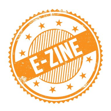 E-ZINE metin turuncu grungy zig zag kenarları yuvarlak pul.