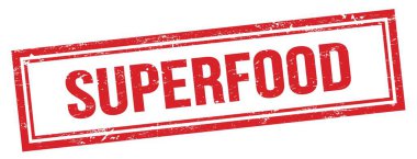 Kırmızı grungy vintage dikdörtgen damgalı SUPERFOOD metni.