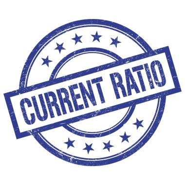 CURRENT RATIO metin mavi yuvarlak vintage kauçuk damga üzerine yazılmış.