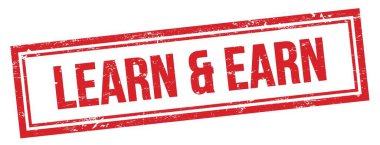 Kırmızı grungy vintage dikdörtgen damgalı LeARN & EARN metni.