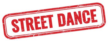 Kırmızı grungy dikdörtgen damgalı STREET DANCE metni.