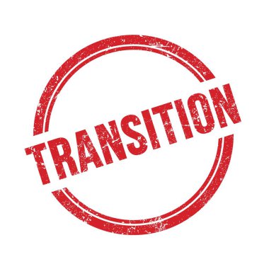 TRANSITION metni kırmızı grungy vintage yuvarlak pul üzerine yazılmış.