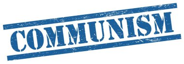 Mavi grungy dikdörtgen vintage damga üzerinde COMUNISM metin.