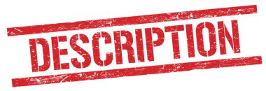Kırmızı grungy dikdörtgen damga işareti üzerinde DESCRIPTION metin.