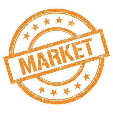 Turuncu yuvarlak vintage kauçuk damga üzerine yazılmış MARKET metni.