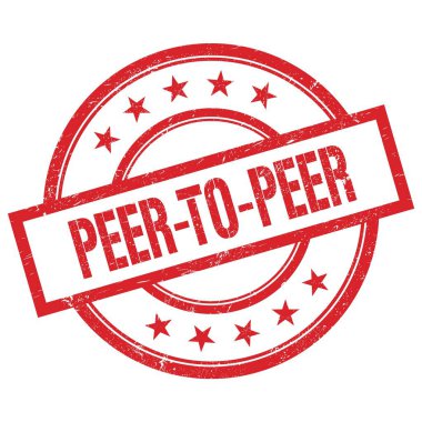 Kırmızı yuvarlak plastik damga üzerine yazılmış peder- to-peer metni.