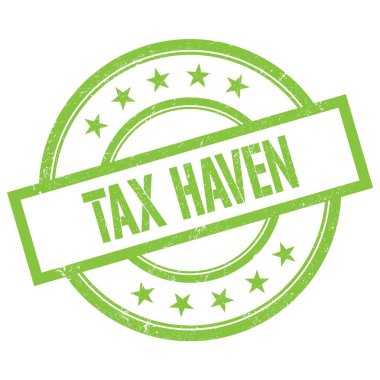 Yeşil yuvarlak vintage kauçuk damgalı Vergi HAVEN metni.