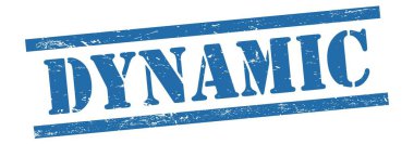 Mavi grungy vintage kauçuk damga üzerine DYNAMIC metin.