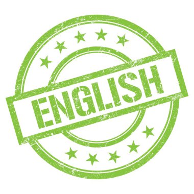 Yeşil yuvarlak vintage kauçuk damga üzerine yazılmış ENGLISH metin.