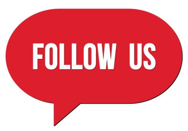 Kırmızı bir konuşma kabarcığı damgası ile yazılmış FOLLOW ABD metni