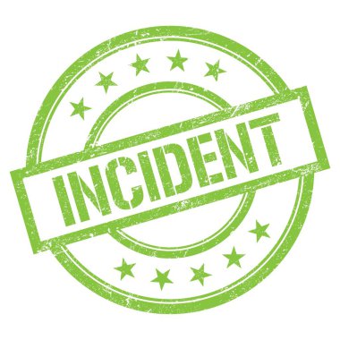 Yeşil yuvarlak vintage kauçuk damga üzerine yazılmış olay metni.