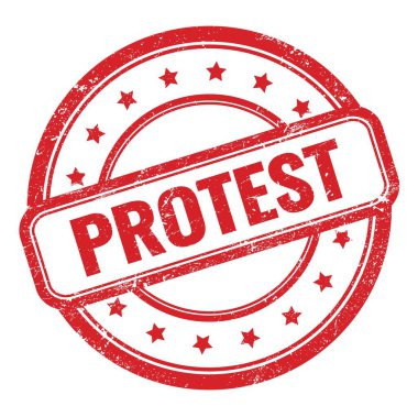 Kırmızı grungy vintage lastik damgalı PROTEST metni.