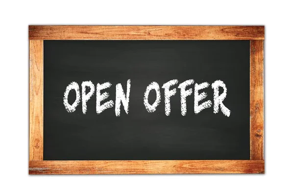 Open Offer Text Written Black Wooden Frame School Blackboard — Stock Photo, Image