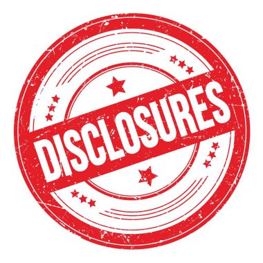 Kırmızı yuvarlak grungy desen damgası üzerine DISCLOSURES metin.