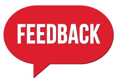 FEEDback metni kırmızı bir konuşma kabarcığı damgası ile yazılmış