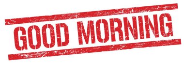 Kırmızı grungy dikdörtgen damgalı günaydın metni.