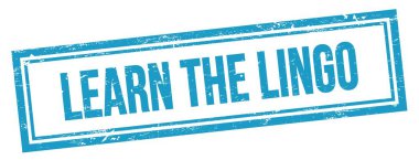 Mavi grungy vintage dikdörtgen damgalı LINGO metnini öğren.