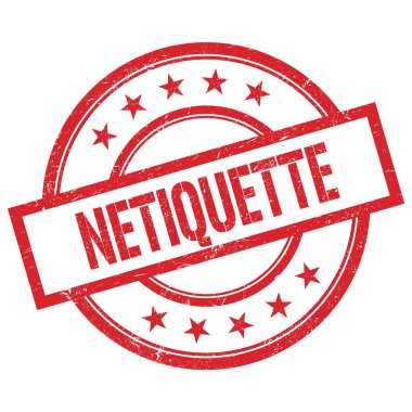 NETIQUETTE kırmızı yuvarlak vintage kauçuk damga üzerine yazılmış metin.