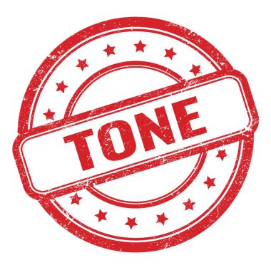 Kırmızı, kirli, eski, yuvarlak, lastik damga üzerine Tone metni.