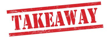 Kırmızı grungy vintage kauçuk damgalı TAKEAways metni.