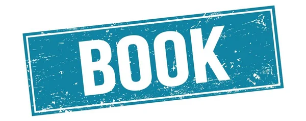 Kniha Text Modrém Grungy Obdélníkovém Razítku — Stock fotografie