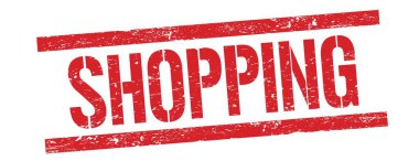 Kırmızı grungy dikdörtgen damga işareti üzerinde alışveriş metni.