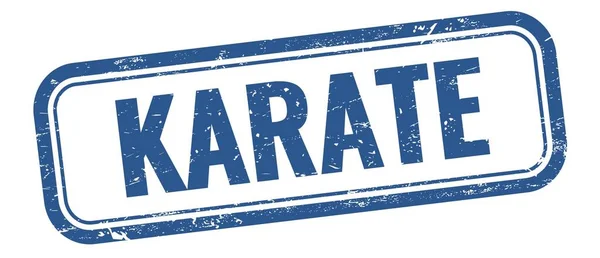 蓝色黑色长方形邮票上的Karate文字 — 图库照片