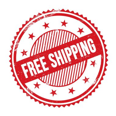 Kırmızı grungy zig zag kenarları yuvarlak mühür üzerine yazılmış ücretsiz gemi metni.