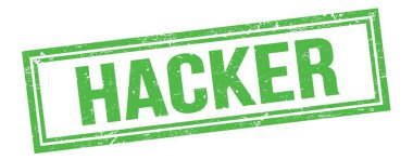 Yeşil grungy vintage dikdörtgen damgalı HACKER metni.