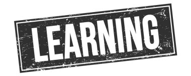 Siyah grungy dikdörtgen damga işareti üzerinde öğrenme metni.