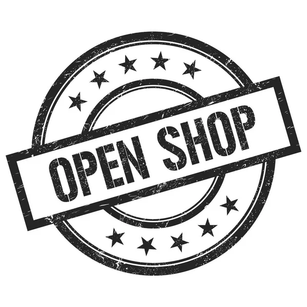 Open Shop Testo Scritto Timbro Nero Rotondo Gomma Vintage — Foto Stock