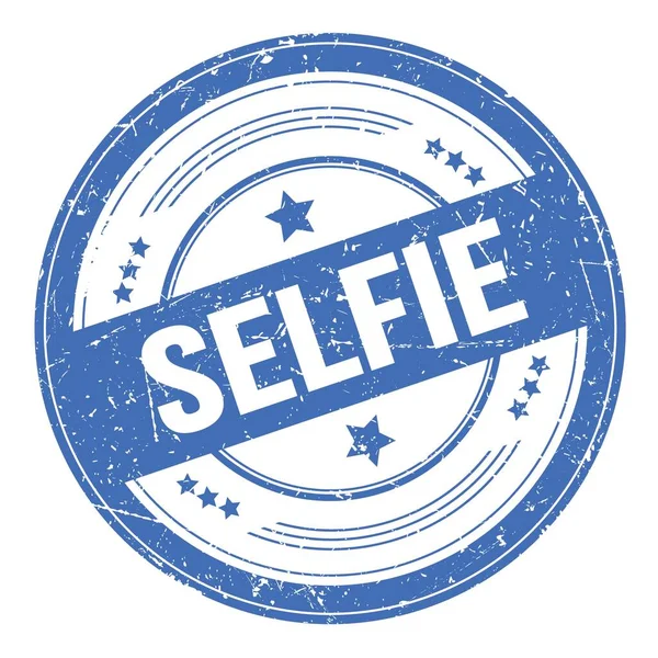 Selfie Text Blue Grungy Texture Stamp — ストック写真